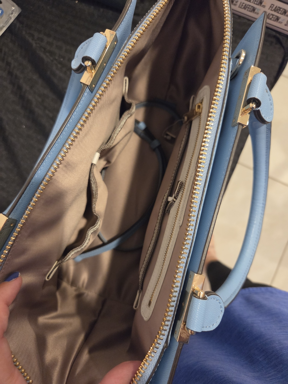 henri bendel 17x9 light blue Top-handle satchel W/Crossbody & gold hardware - Picture 8 of 8